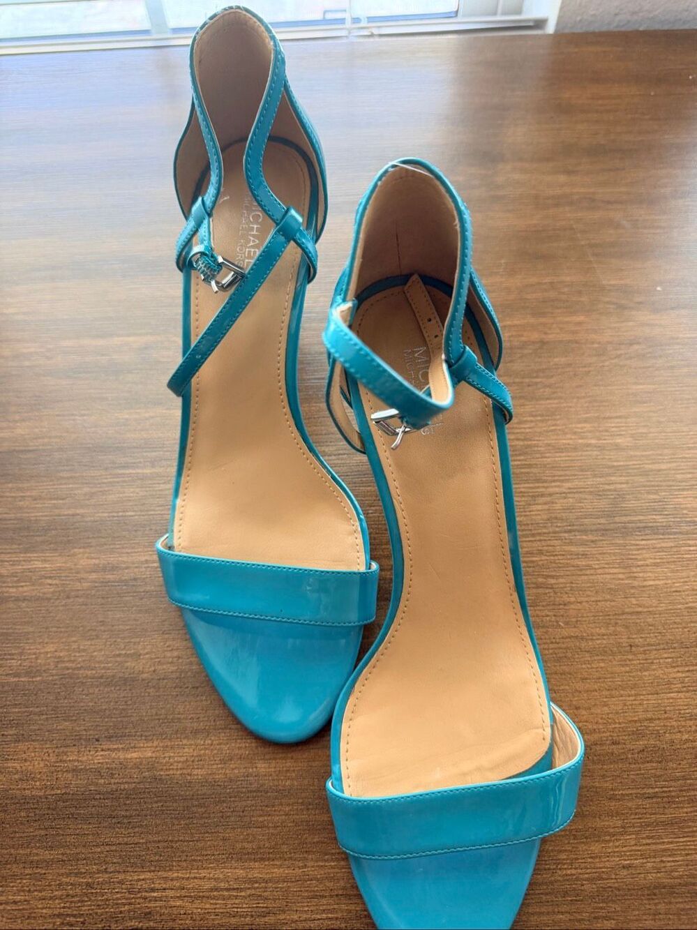 Michael Kors Size 10 Leather Turquoise Blue Pump Heels Open Toe